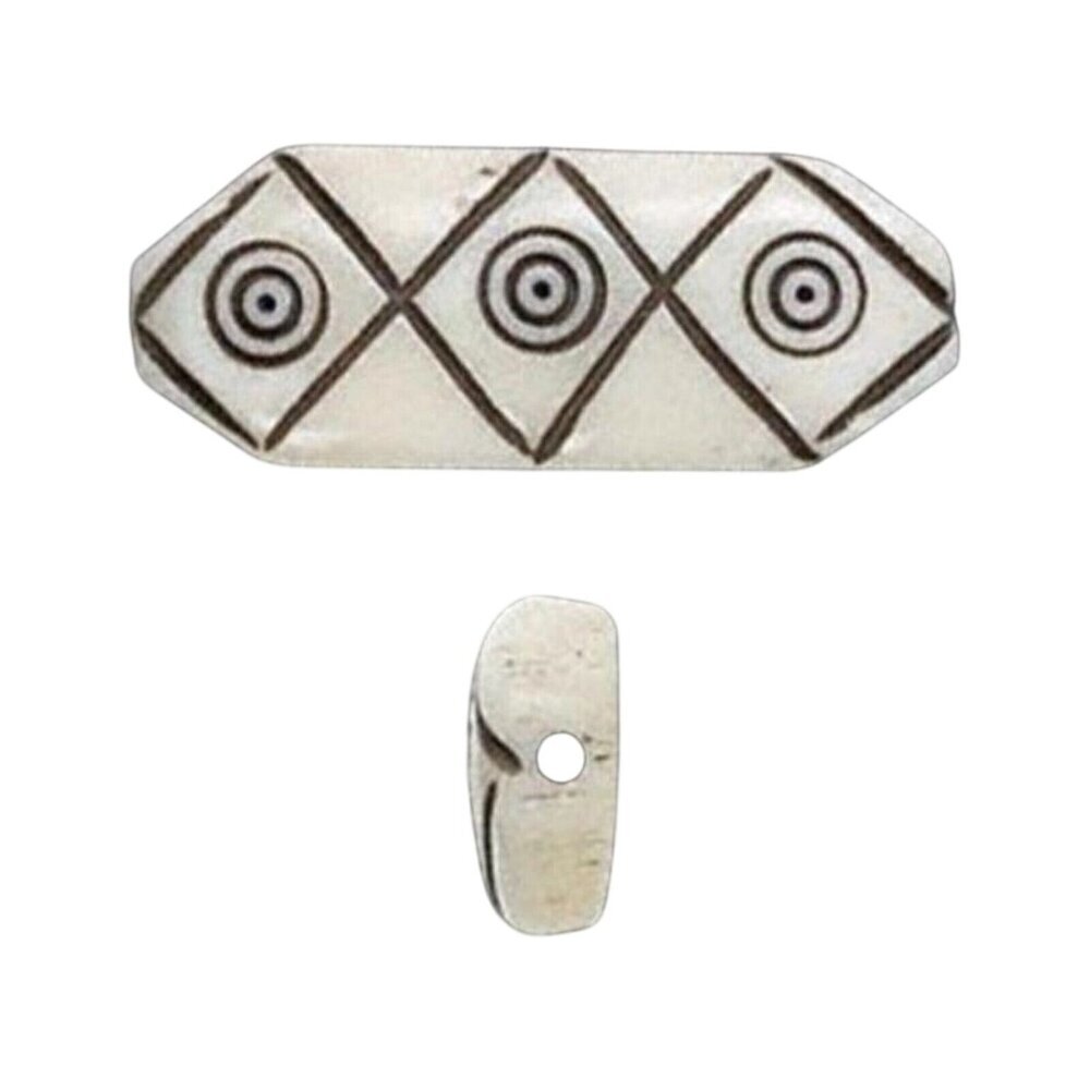 India Tribal Carved Circles & Diamonds Cream Black Yak Bone 30mm Pendant Bead